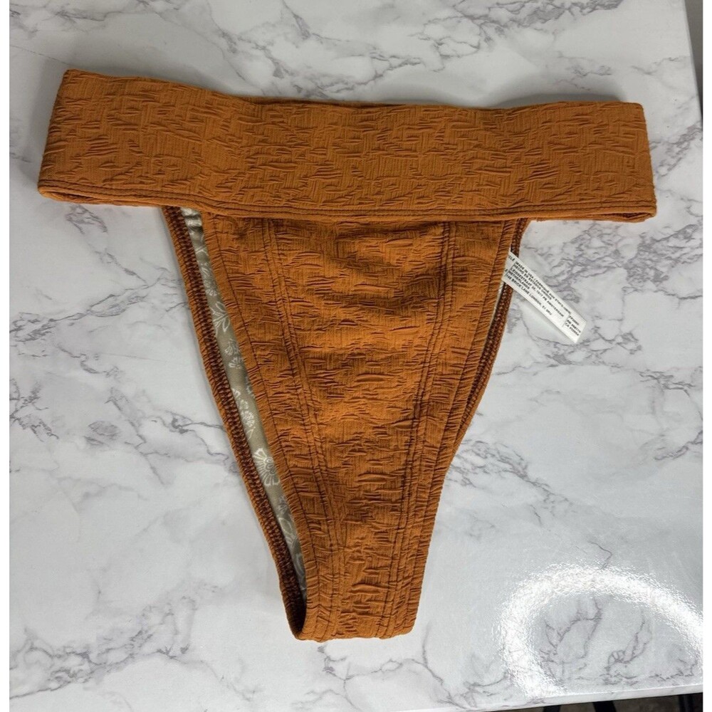 FP Beach Brown Solid Textured Stretch Thong Bikini Swim Bottom Women's S/P